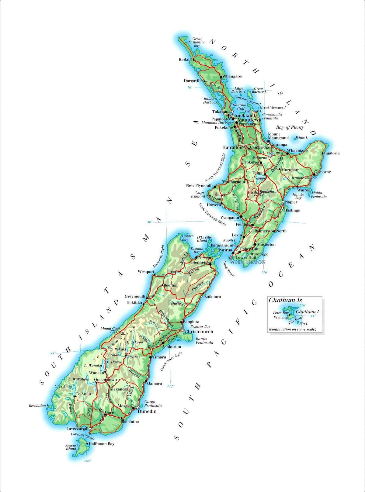 Mapa ng itim na buhangin beach sa new zealand