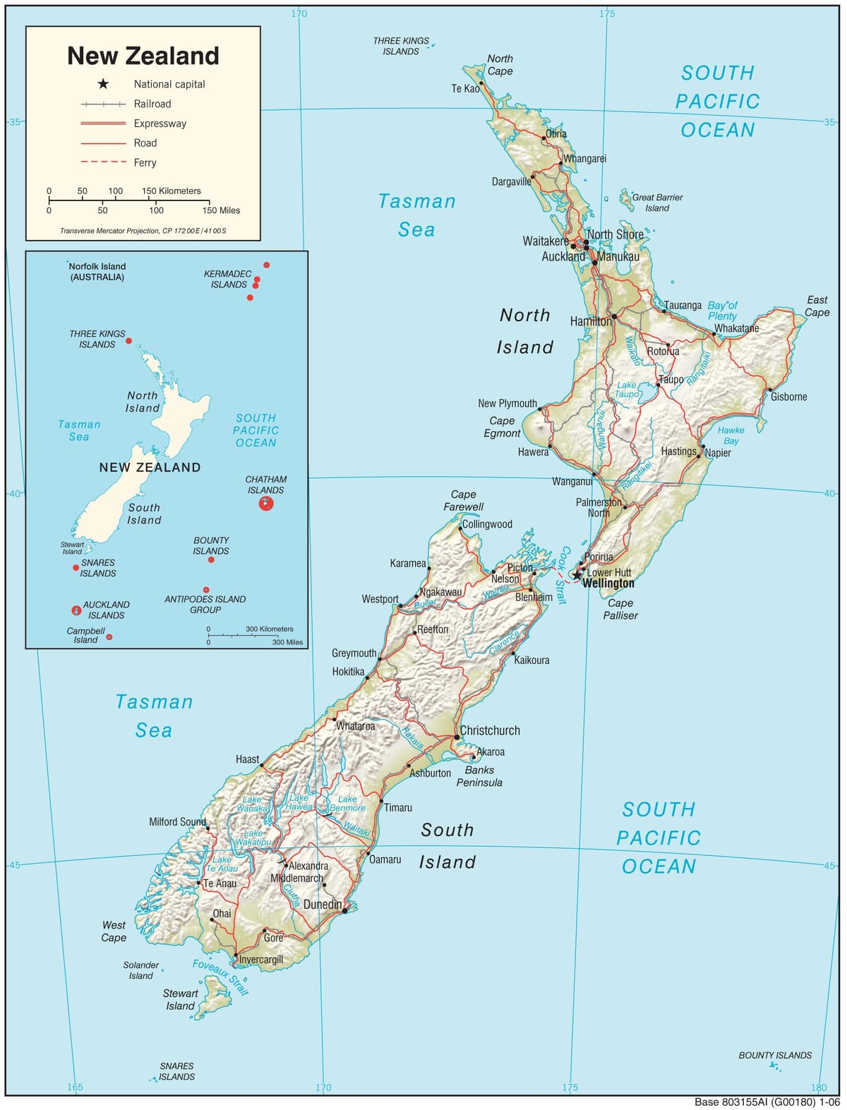Mapa ng new zealand north island na may mga distansya