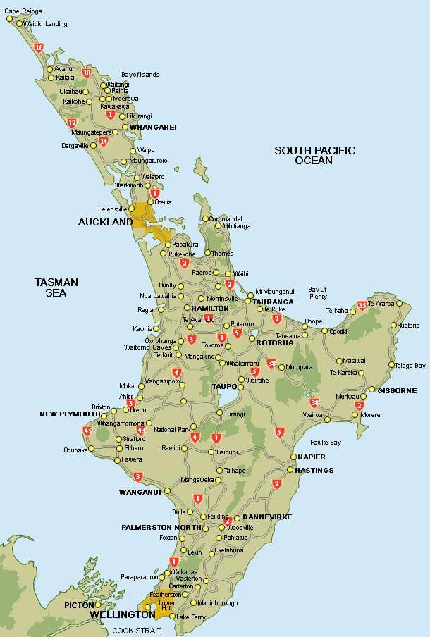 mapa ng gitnang hilaga ng isla ng new zealand