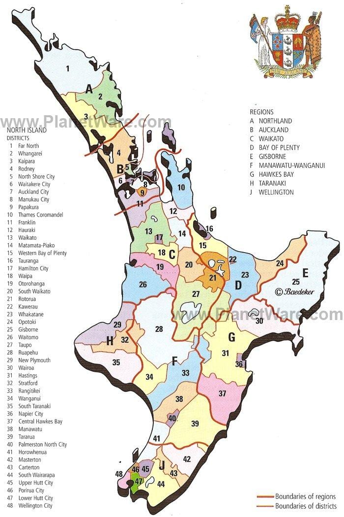 mapa ng new zealand north island rehiyon at mga distrito
