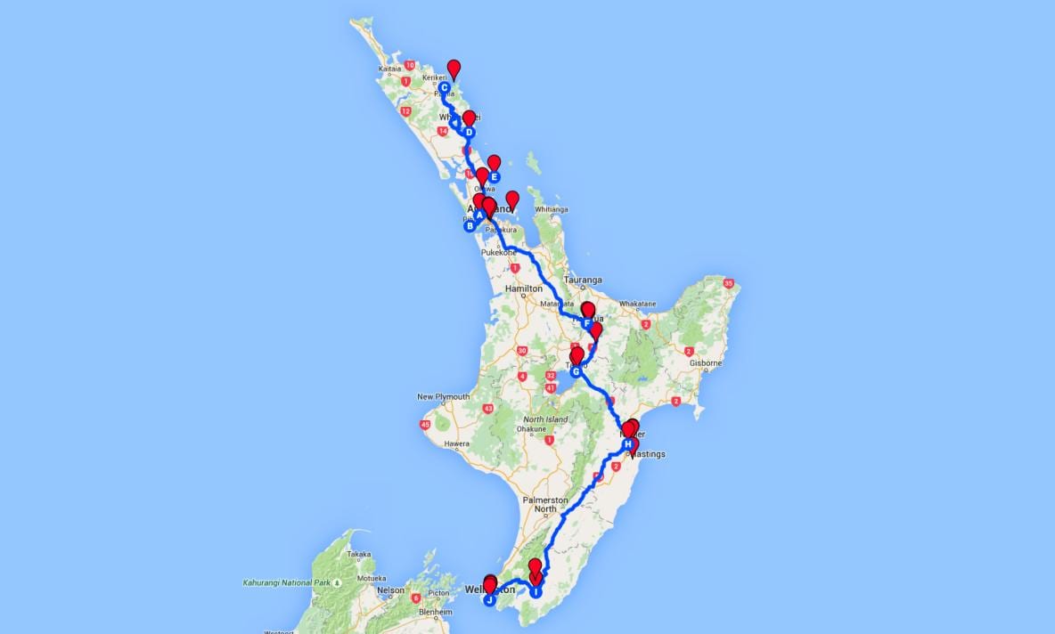 pagmamaneho mapa ng north island ng new zealand