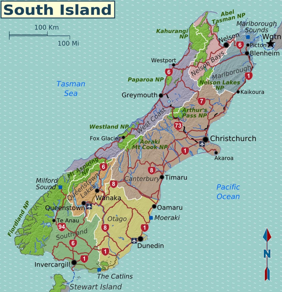Mapa ng south island ng new zealand mga rehiyon