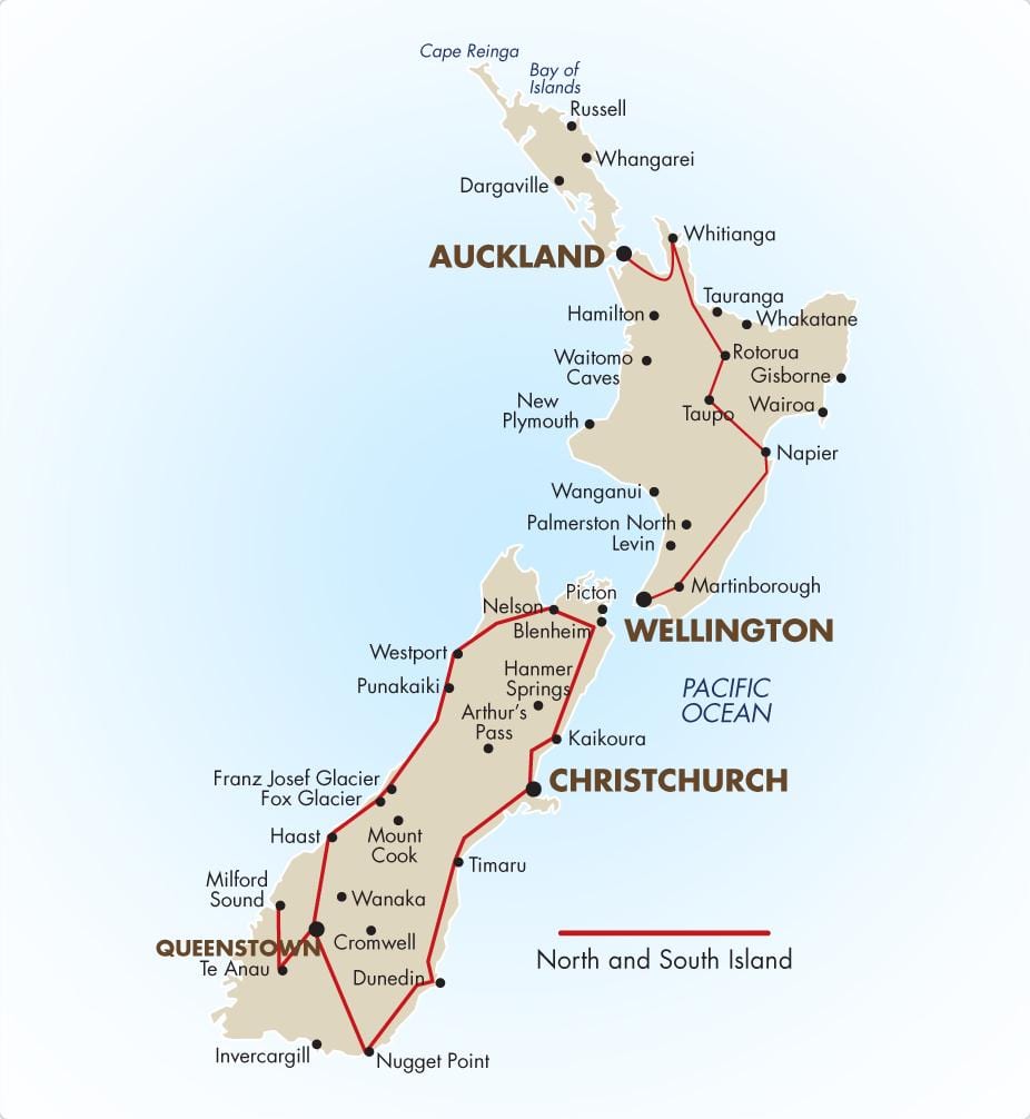 Mapa ng south island ng new zealand sa pagmamaneho
