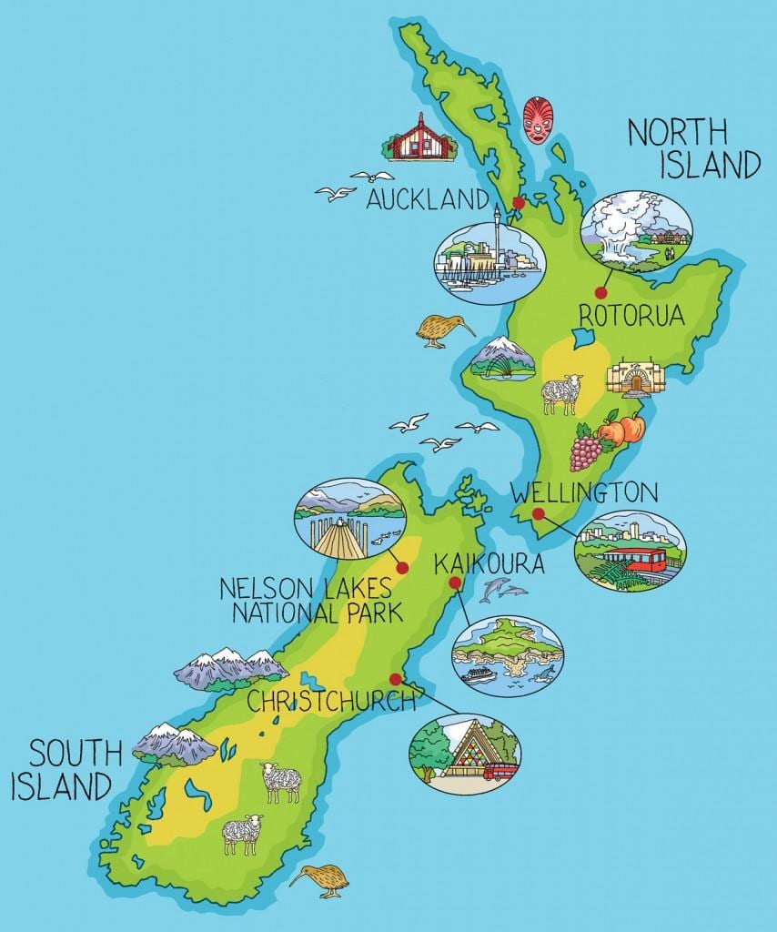 new zealand mapa cartoon