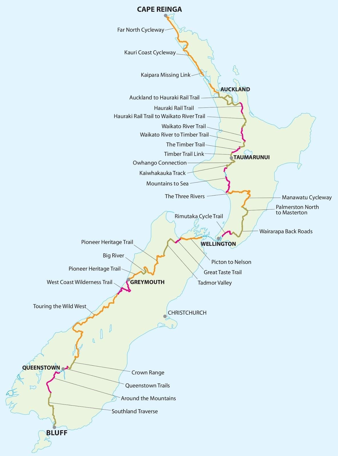 Mapa ng new zealand ikot na trail