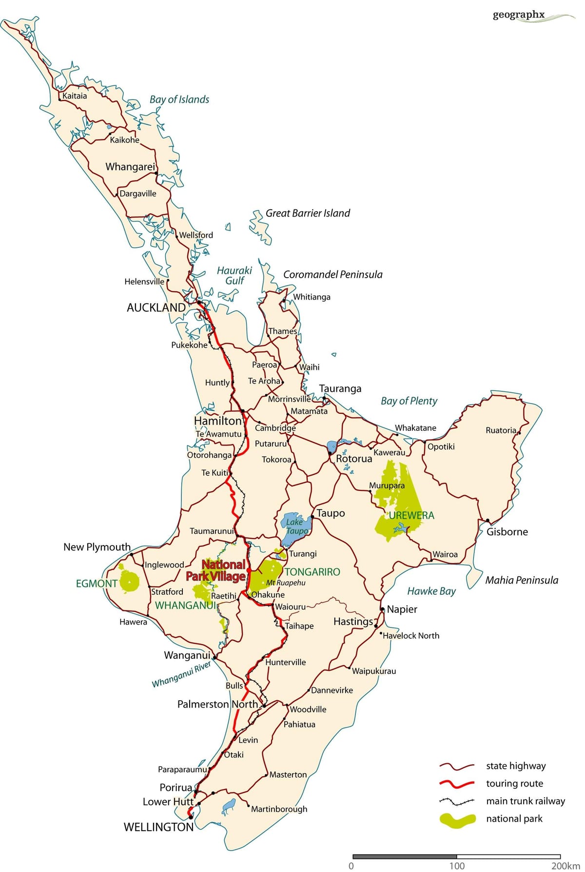 detalyadong mga mapa ng kalsada ng new zealand north island