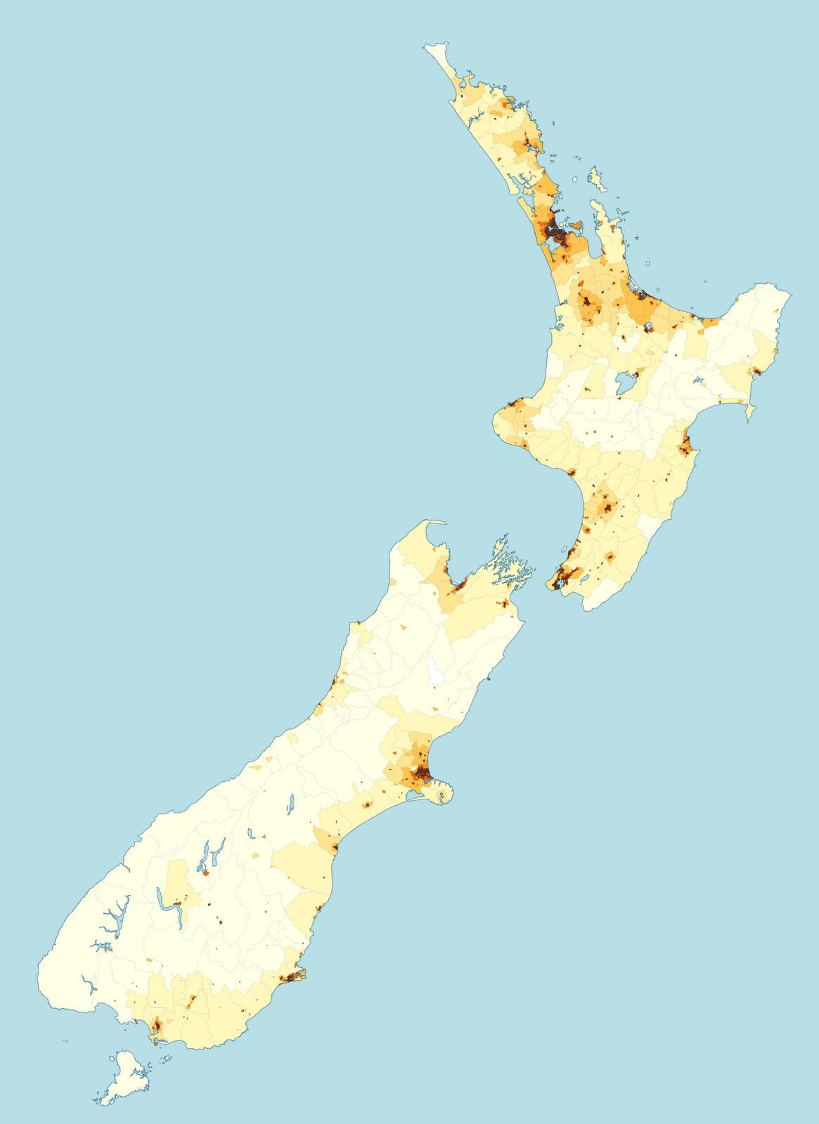 new zealand populasyon density mapa