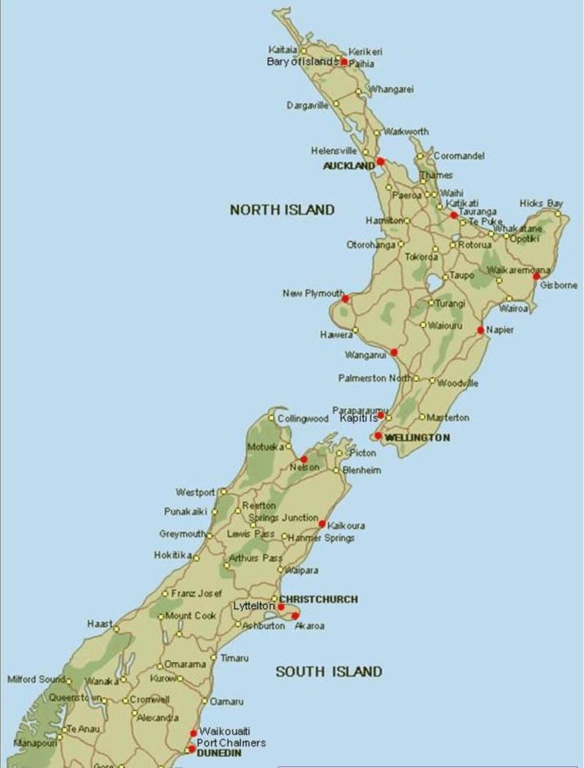 Mapa ng new zealand port