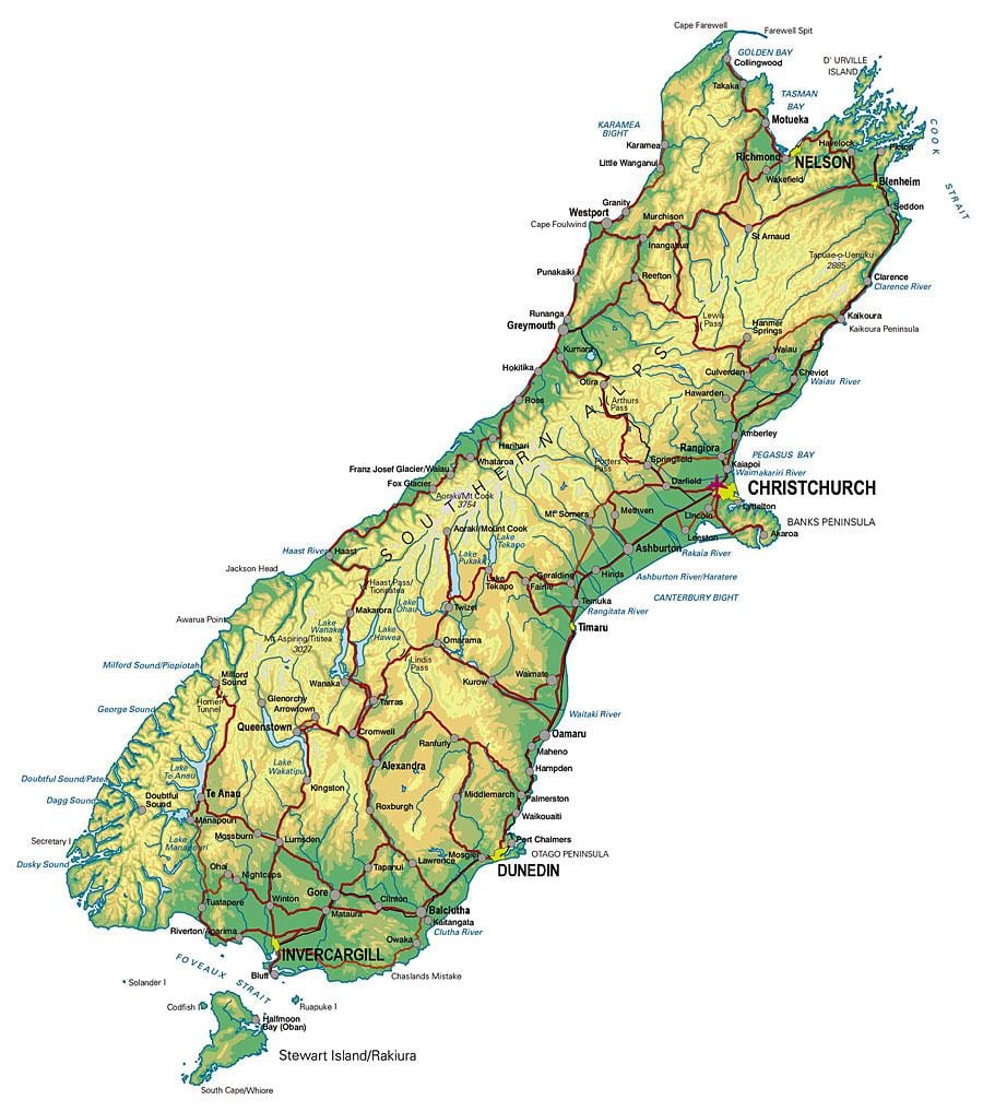 Mapa ng south island ng new zealand paglalakbay