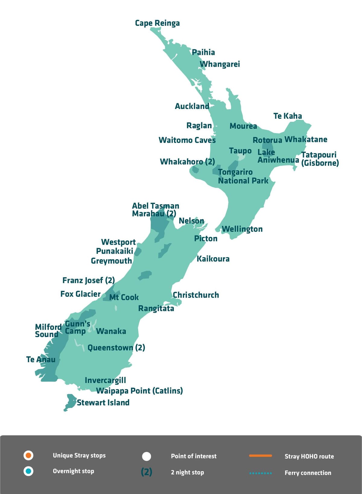 Mapa ng new zealand sightseeing