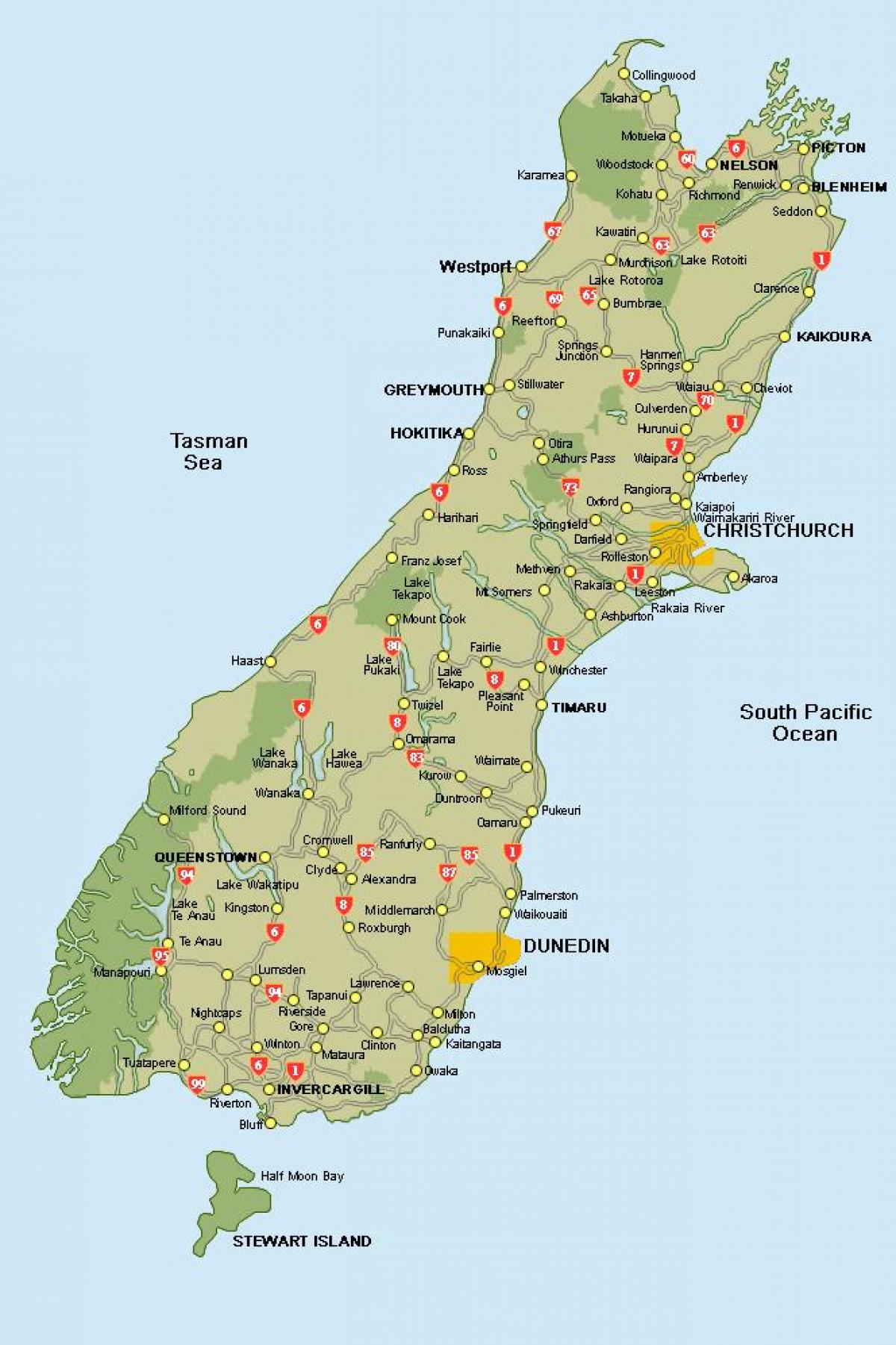 new zealand mapa ng south island na mapa ng daan