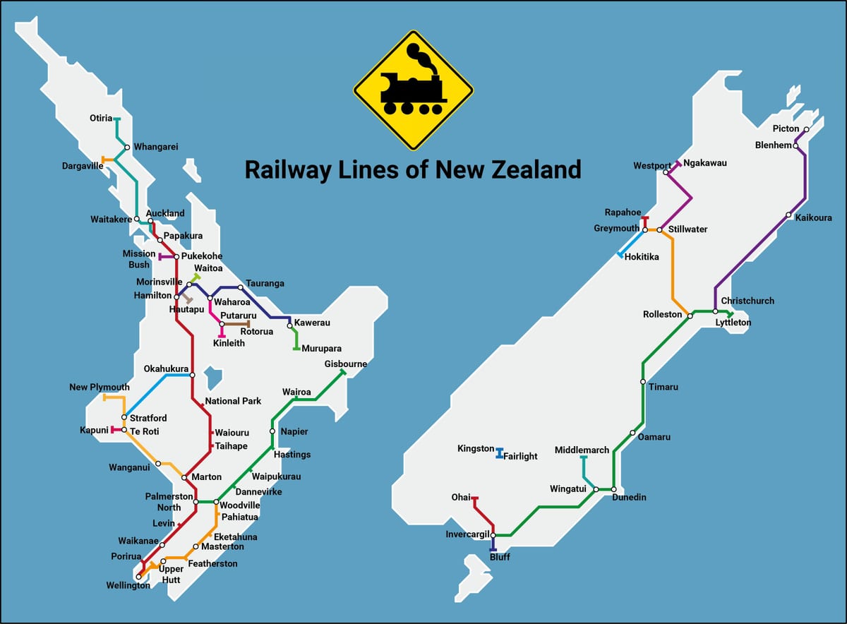 new zealand sa pamamagitan ng tren network ng mapa