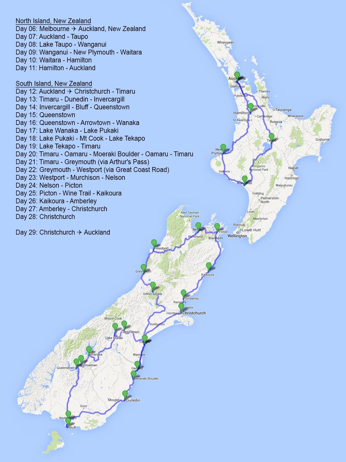 Mapa ng new zealand trip road