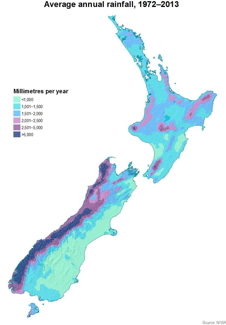 new zealand na pag-ulan mapa