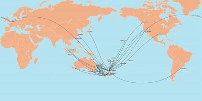Air new zealand mapa ang ruta ng mga internasyonal na