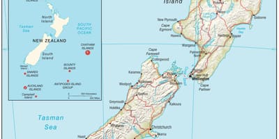 Mapa ng new zealand north island na may mga distansya