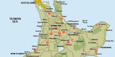 Mapa ng gitnang hilaga ng isla ng new zealand