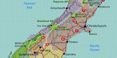 Mapa ng south island ng new zealand mga rehiyon