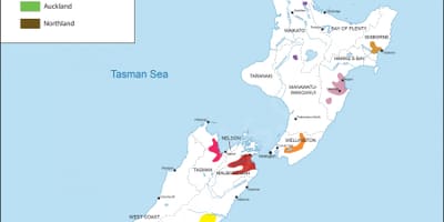 New zealand alak rehiyon ng mapa