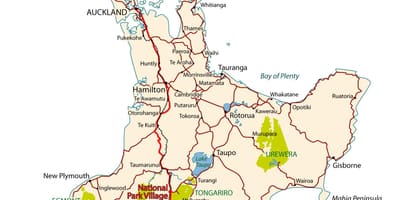 Detalyadong mga mapa ng kalsada ng new zealand north island