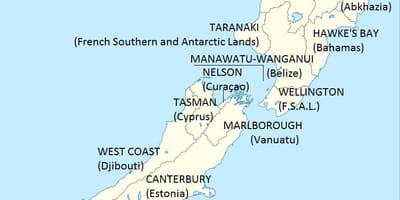 Mapa ng new zealand at mga nakapaligid na mga bansa