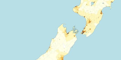 New zealand populasyon density mapa