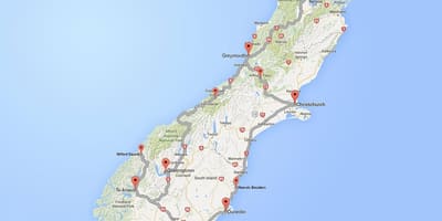 Detalyadong mga mapa ng daan ng south island ng new zealand