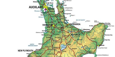 New zealand north isla na pinupuntahan ng mga turista mapa